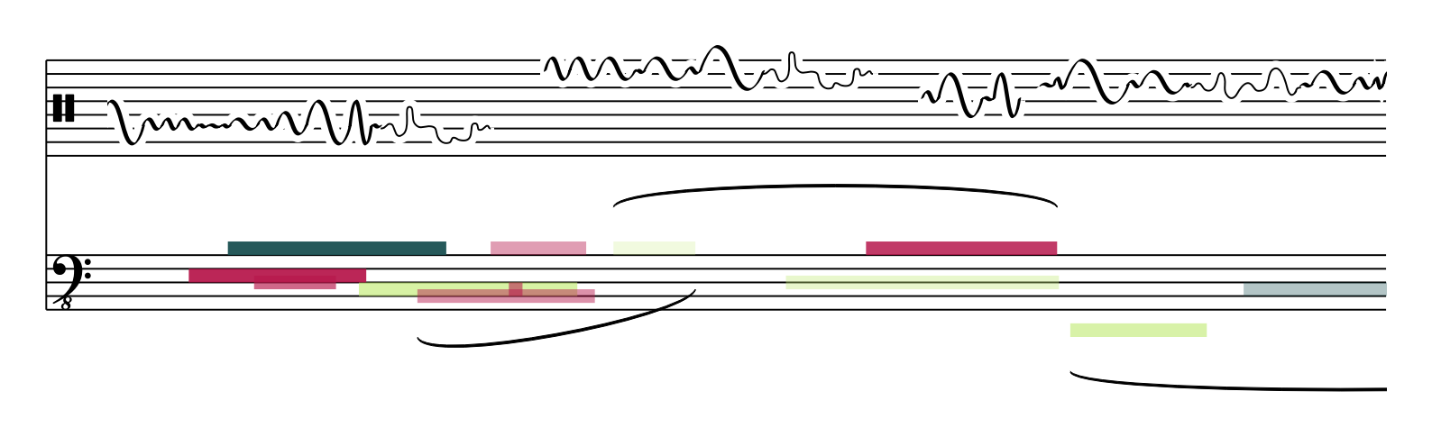 A score with colored blocks and squiggly lines